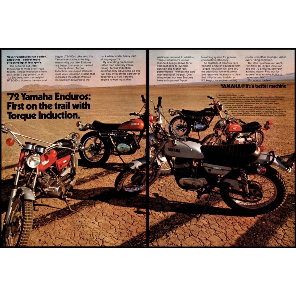 1971 Yamaha Enduro AT2 DT2 CT2 Motorcycle 2 Page Vintage Print Ad Wall Art